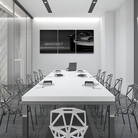 Motivational Canvas Wall Art Lamborghini Posters Prints Entrepreneur Bundle Set 3 Pieces Inspirational Wall Art Decorations Mindset Is Everything (36" W x 16" H, young-mindset)