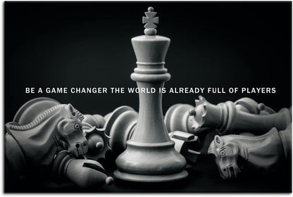 Be A Game Changer The World Is Already Full Of Players Inspirational Wall Art International Chess Motivational Poster Canvas Painting Prints Wall Pictures for Home Decor Framed Artwork [12''W x 18''H]